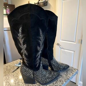 Madden Girl Black and Silver Embellished Heeled Boots